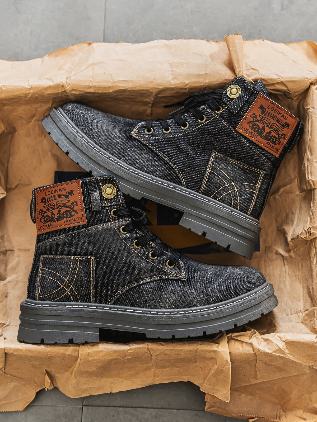 Men's High-Top Denim Boots – Blue & Black