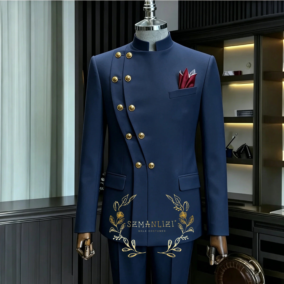 Men's Navy 2-Piece Double-Breasted Suit Set — product view
