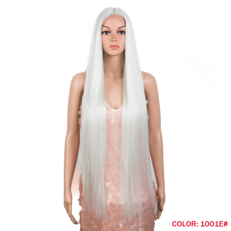 38 Inch Straight Hair Synthetic Lace Front Wig High Temperature Fiber - OSASCO
