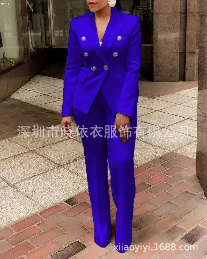 Women's White Blazer & High-Waisted Pants Set