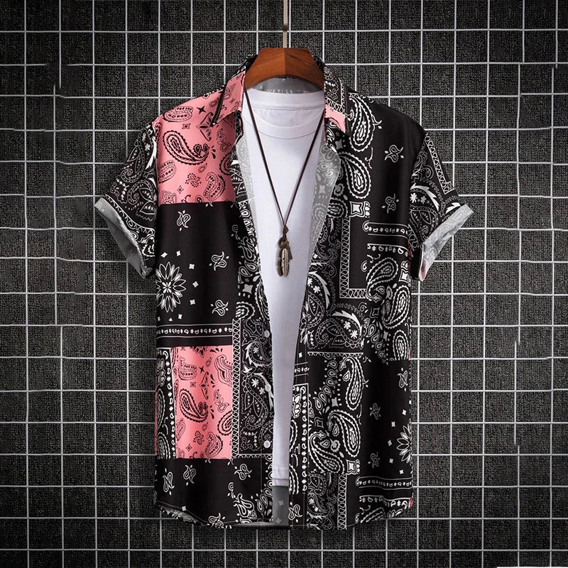 Unisex Floral Print Short-Sleeve Casual Shirt