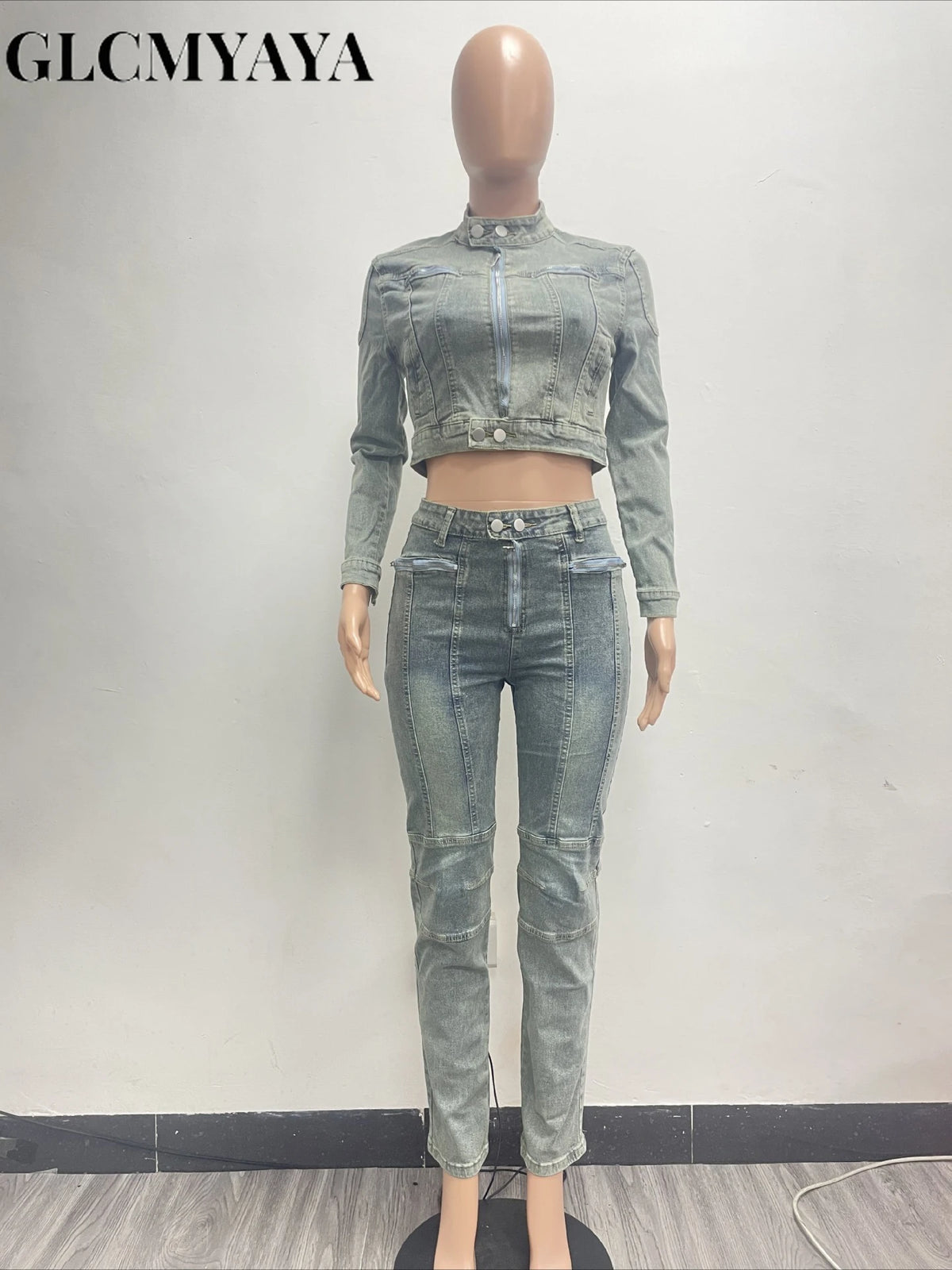 Women's Denim Patchwork Jacket & Fitted Jeans Set
