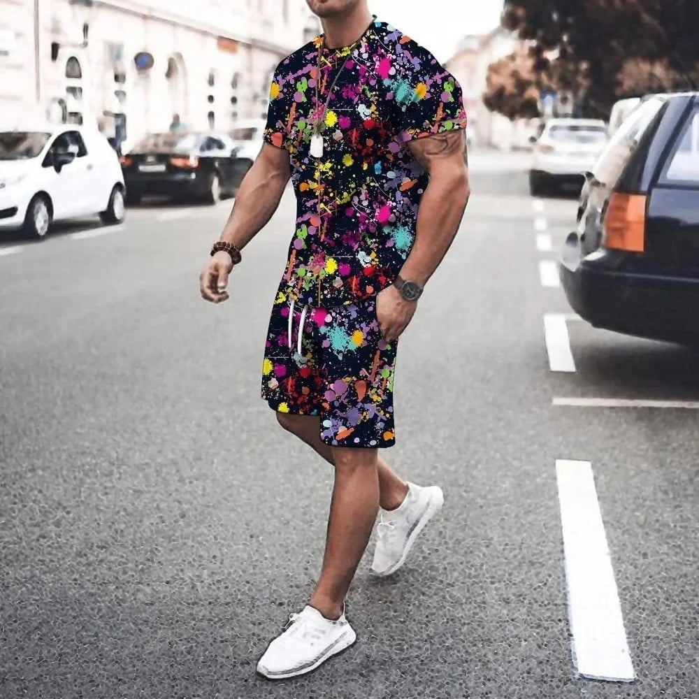 Men's Palm Tree Print Top & Shorts Set