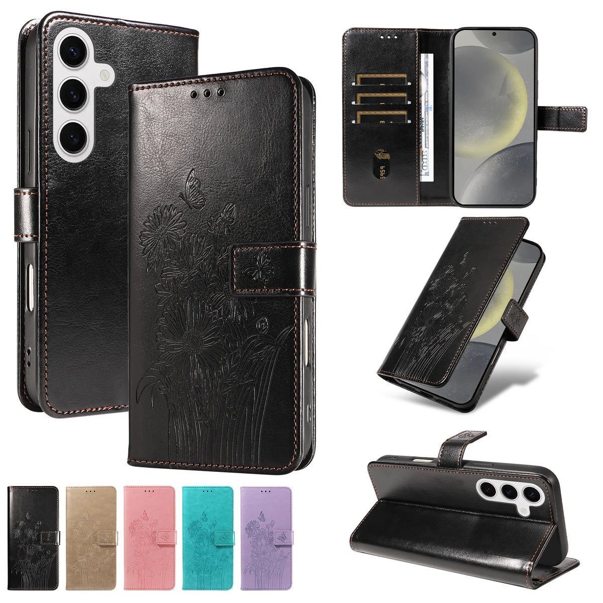Embossed Flip Wallet Phone Case for Samsung Galaxy A14 4G, A14 5G, A15 5G, A15 4G, A30, A12, A13 4G, A13 5G, A06, A07, A10, A20, A37, A57, A05s, A05, A53 5G, A54, A55, A56, A50, A51 4G, A52 5G, A52s 5G, A36, A41, A42 5G, A32 5G, A32 4G & More Models