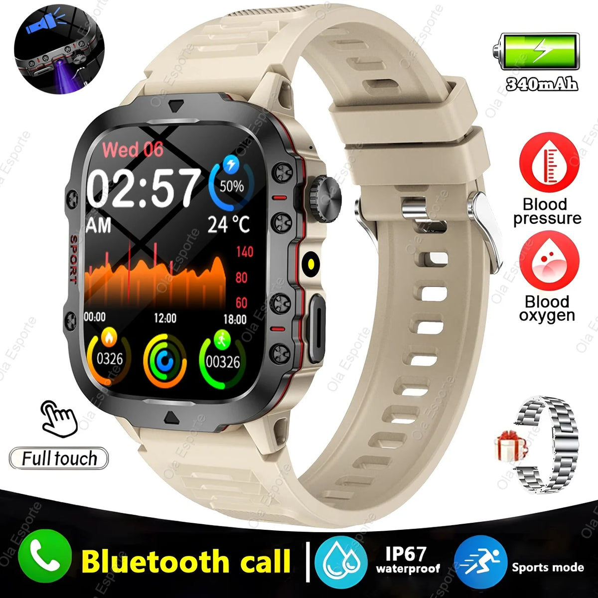 1.81-Inch Calling Smartwatch with Flashlight