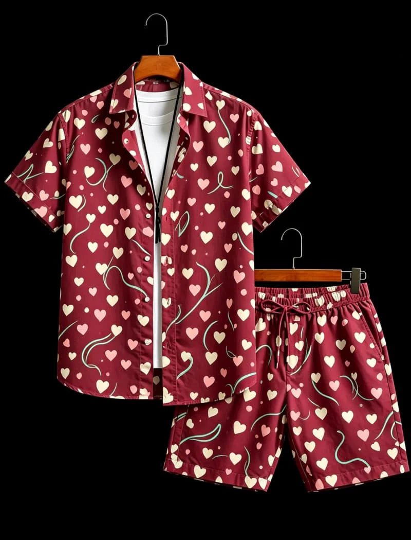 Men's Geometric Print Top & Shorts Set
