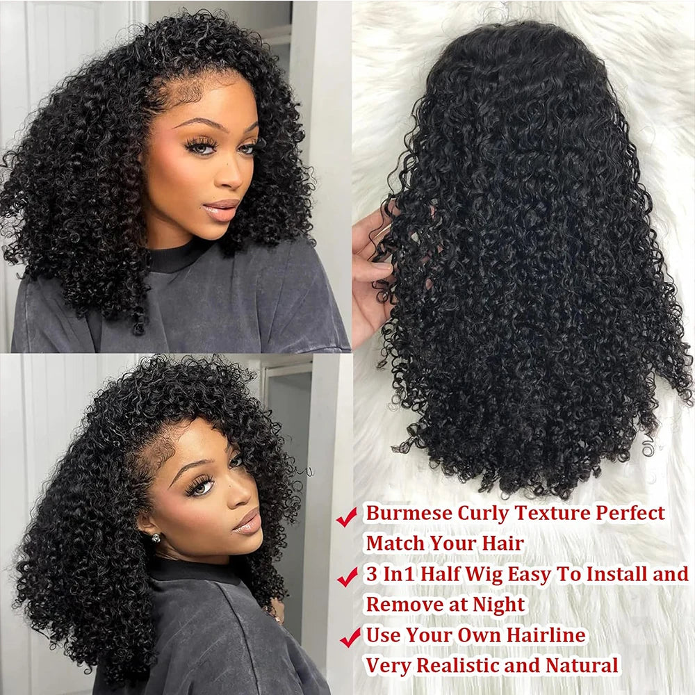 Deep Curly Half Wig Human Hair Glueless Wig Human Hair Ready to Wear - OSASCO