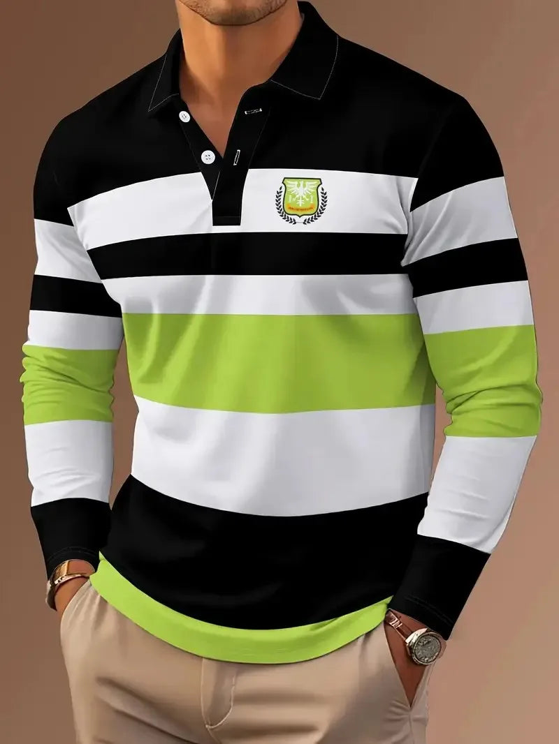 Men's Striped Long-Sleeve Polo Shirt