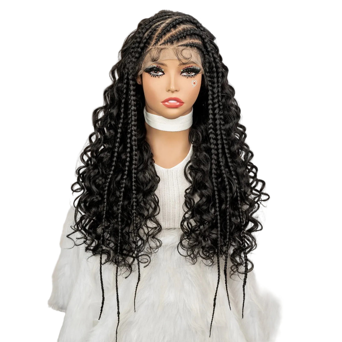 26 Inches Synthetic Cornrow Braided Wig 13x6 Lace Frontal Curly - OSASCO