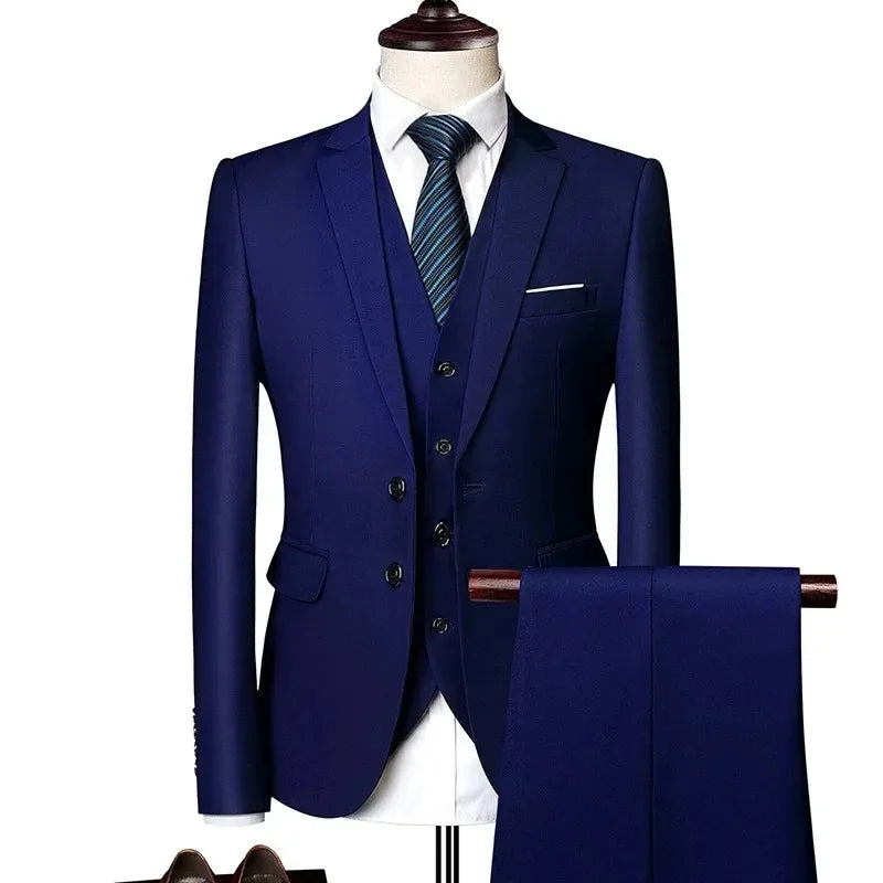 Men's Slim Fit Jacket, Vest & Trouser Set