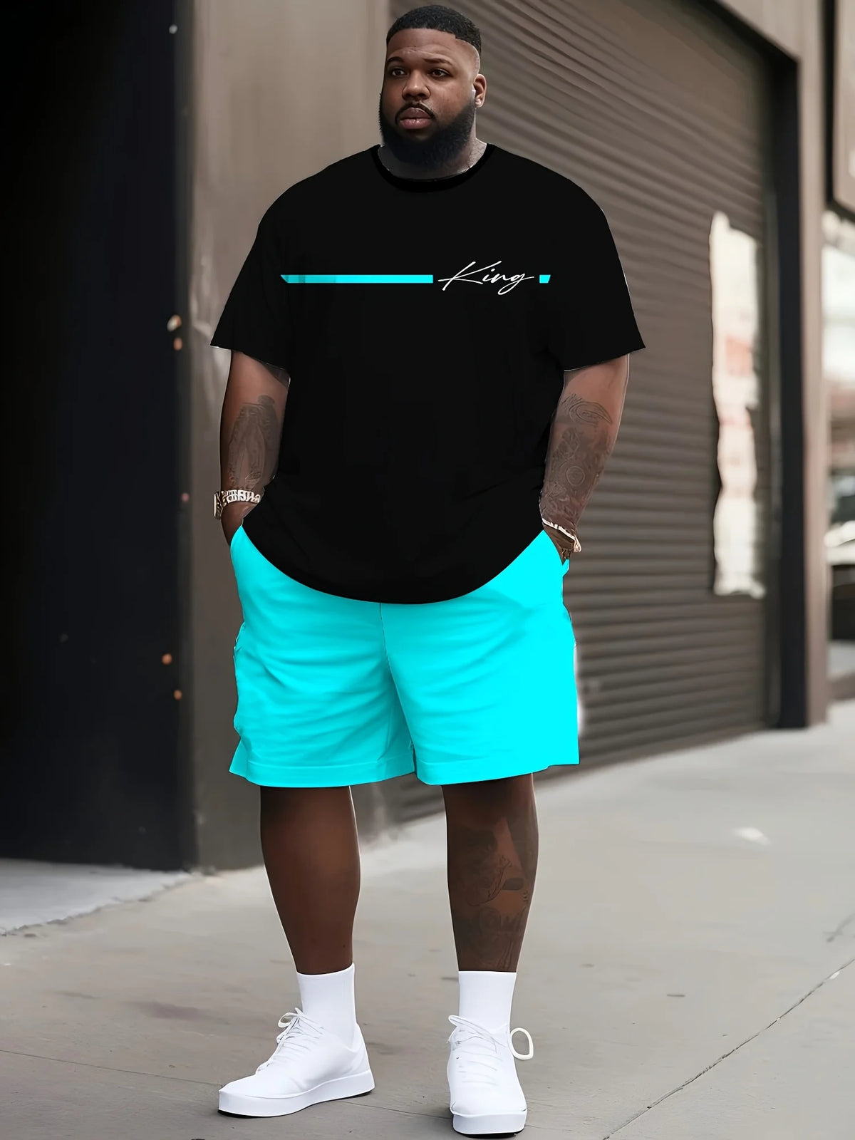 Men's Graphic Print Top & Shorts Set