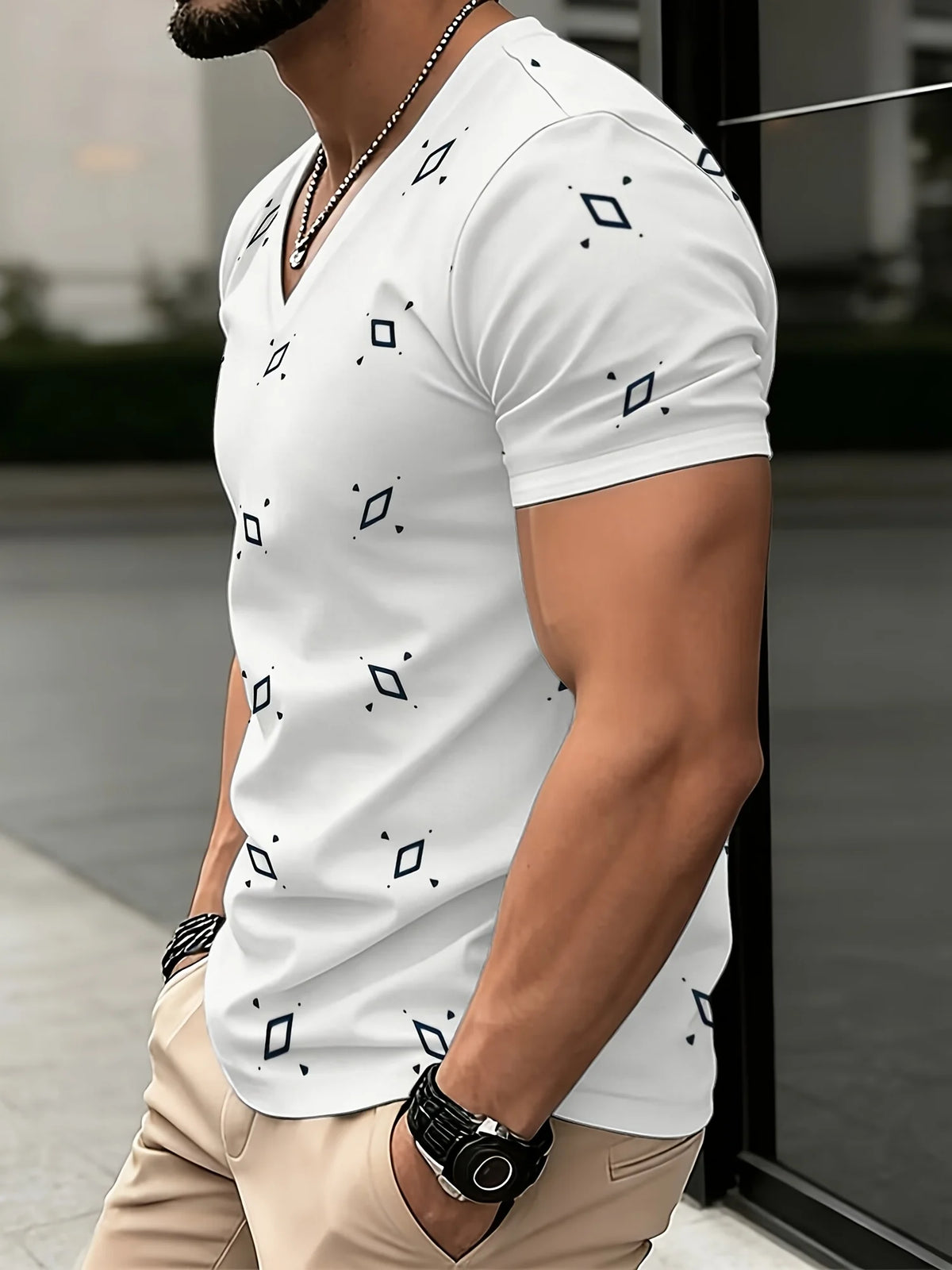 Men's Graphic Print V-Neck T-Shirt