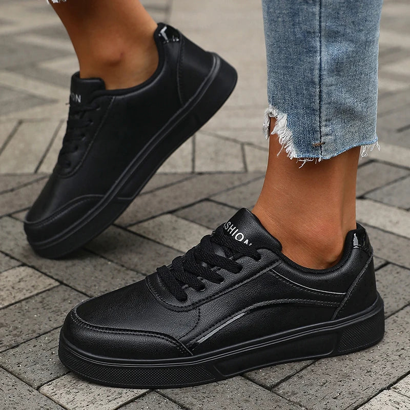 Women's White Sneakers with Silver Trim — product view