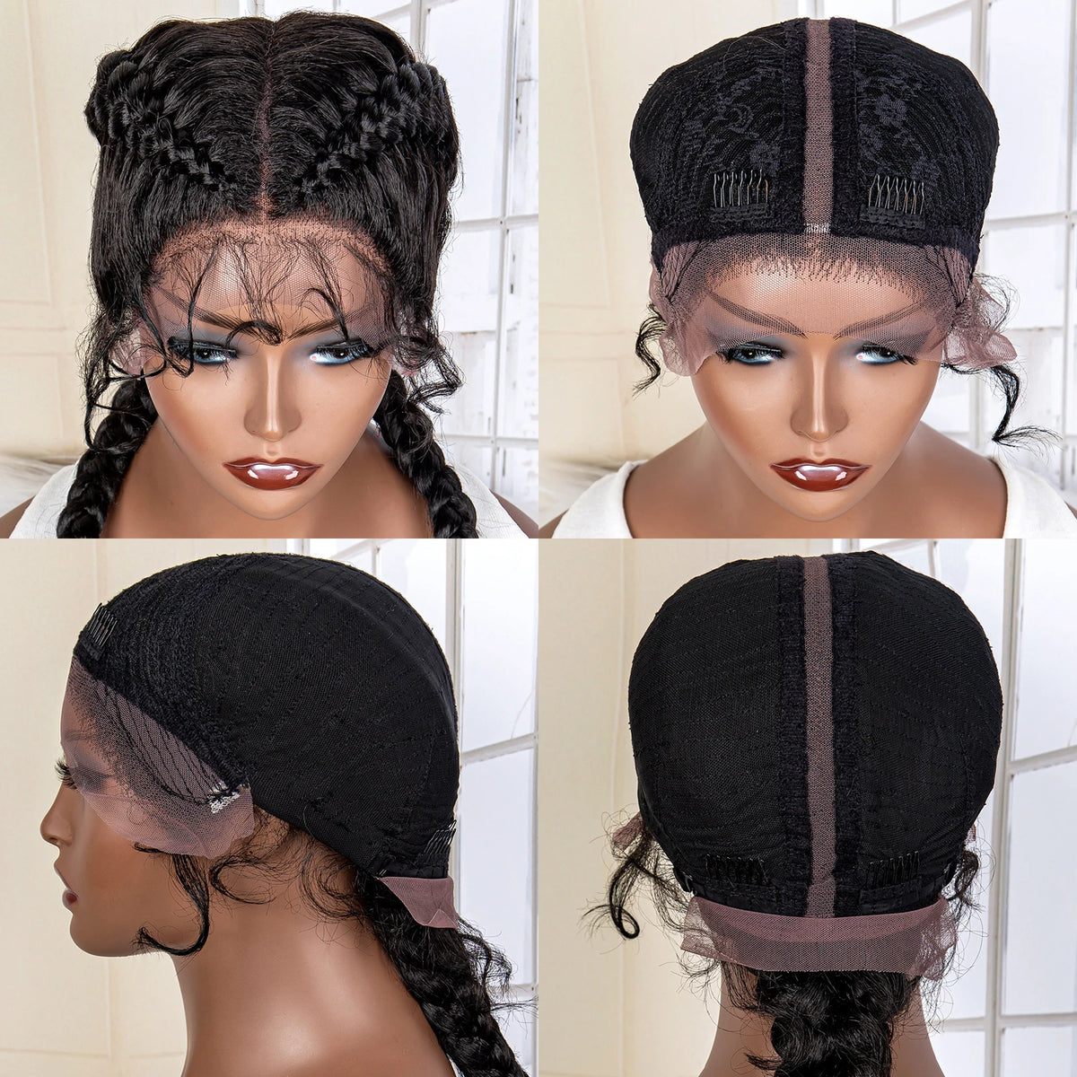 Women's Black Cornrow Braided Synthetic Wig — product view