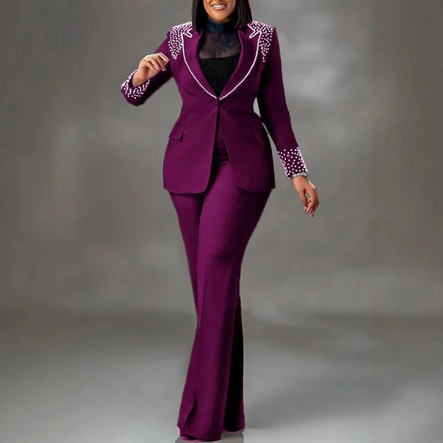 Women's Pearl-Detail Blazer & Pants Set
