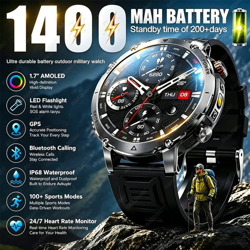 Outdoor 1.7-Inch Calling Smartwatch with Flashlight