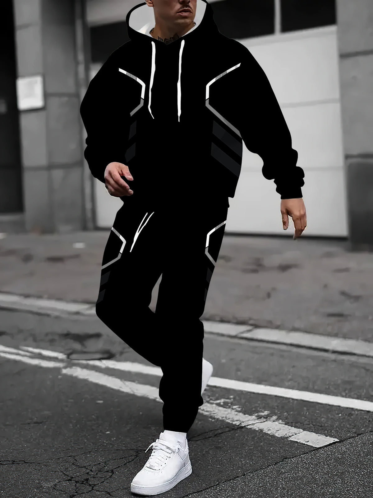 Men's Graphic Print Hoodie & Pants Set