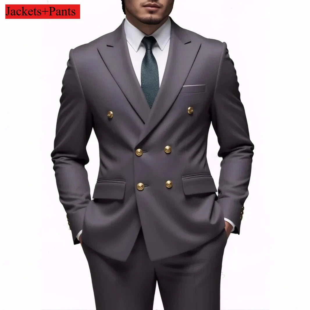 Men's Double-Breasted Suit with Gold-Tone Buttons