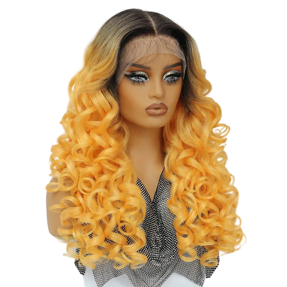 Lace Front Wig Curly Latisha Synthetic Blonde Pink Blue Black White - OSASCO