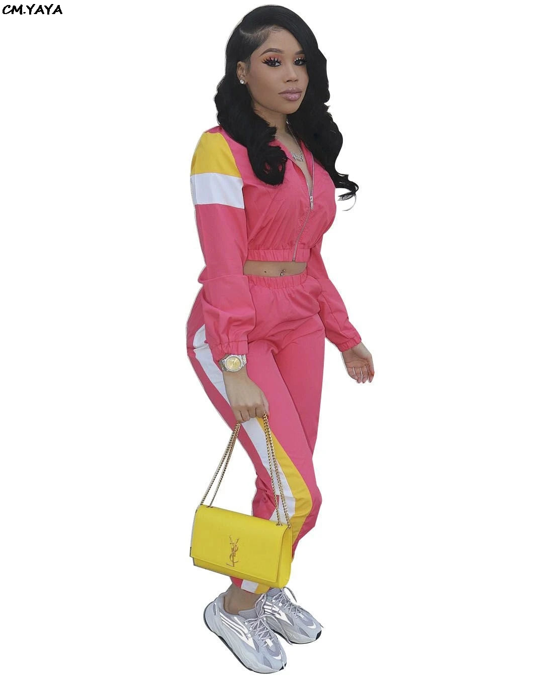 Women's Colour-Block Zip Jacket & Fitted Pants Set