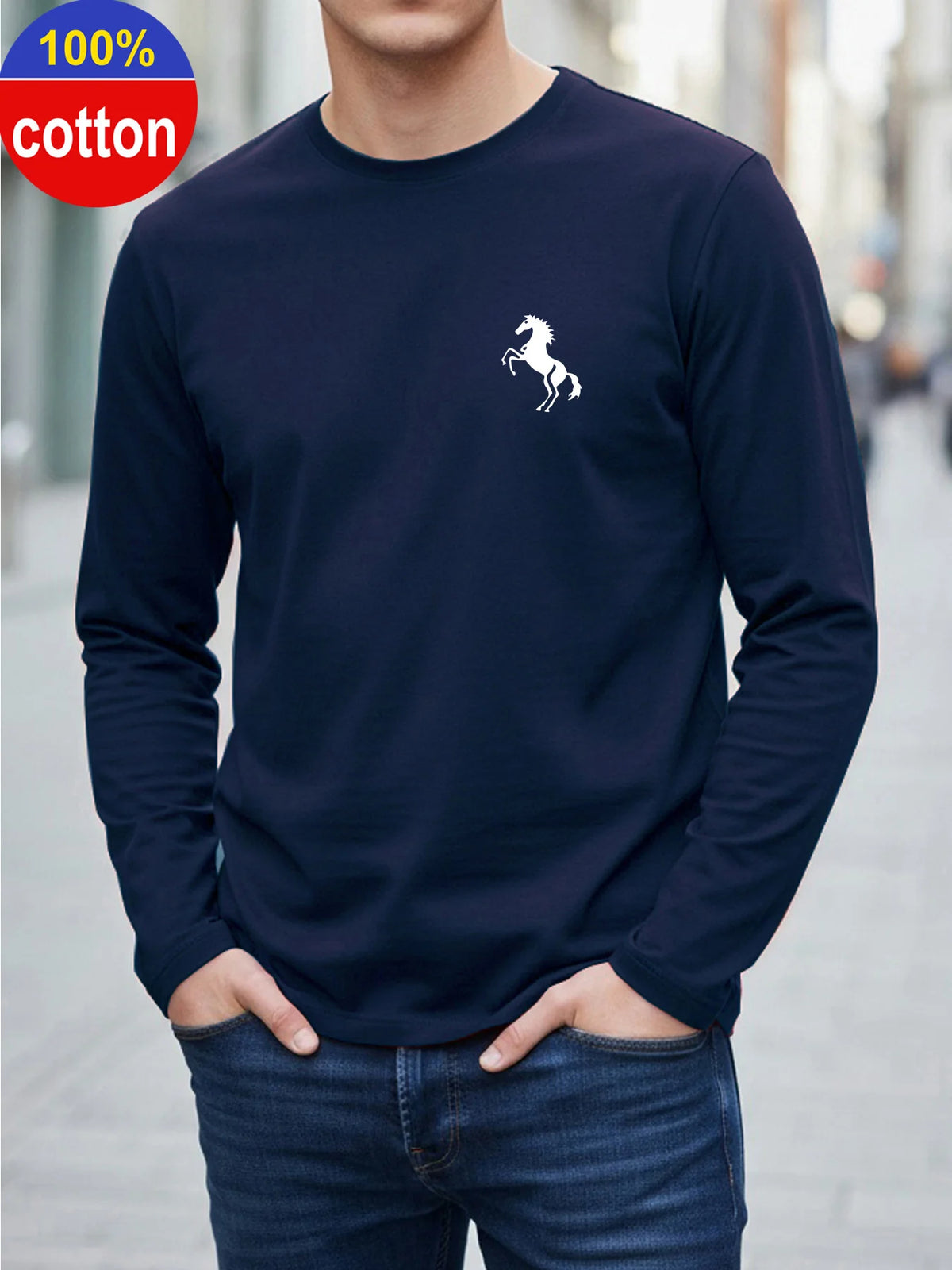 Men's Animal Print Long-Sleeve Casual T-Shirt