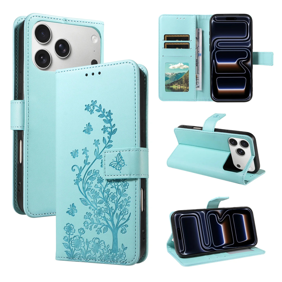 Floral Embossed Flip Wallet Phone Case for iPhone 15 Plus, iPhone 14, iPhone 14 Pro Max, iPhone 14 Plus, iPhone 14 Pro, iPhone 13, iPhone 13 mini, iPhone 13 Pro Max, iPhone 16 Pro, iPhone 16 Plus, iPhone 16, iPhone 16 Pro Max & More Models