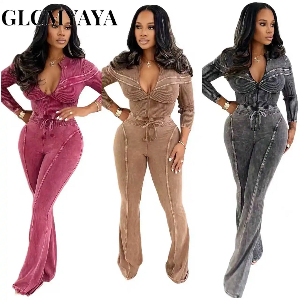 Women's Washed-Look Knit Jacket & Pants Set