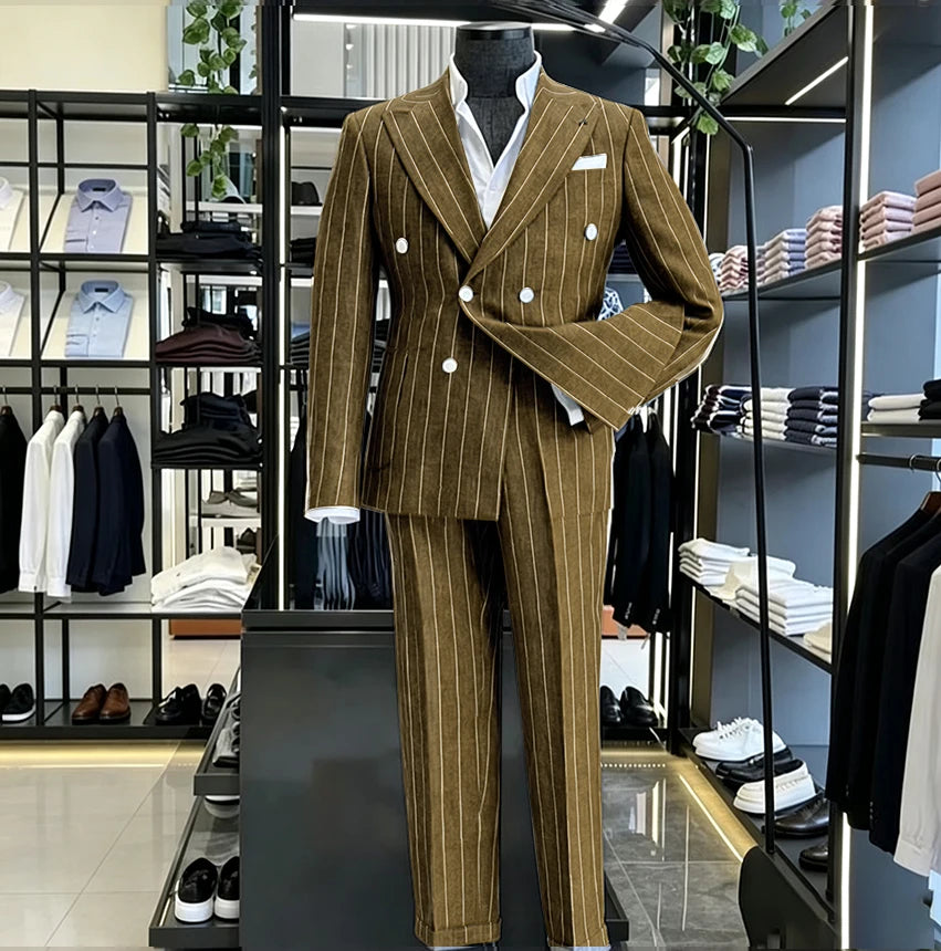 Men's Light Grey Pinstripe 2-Piece Double-Breasted Suit Set — product view