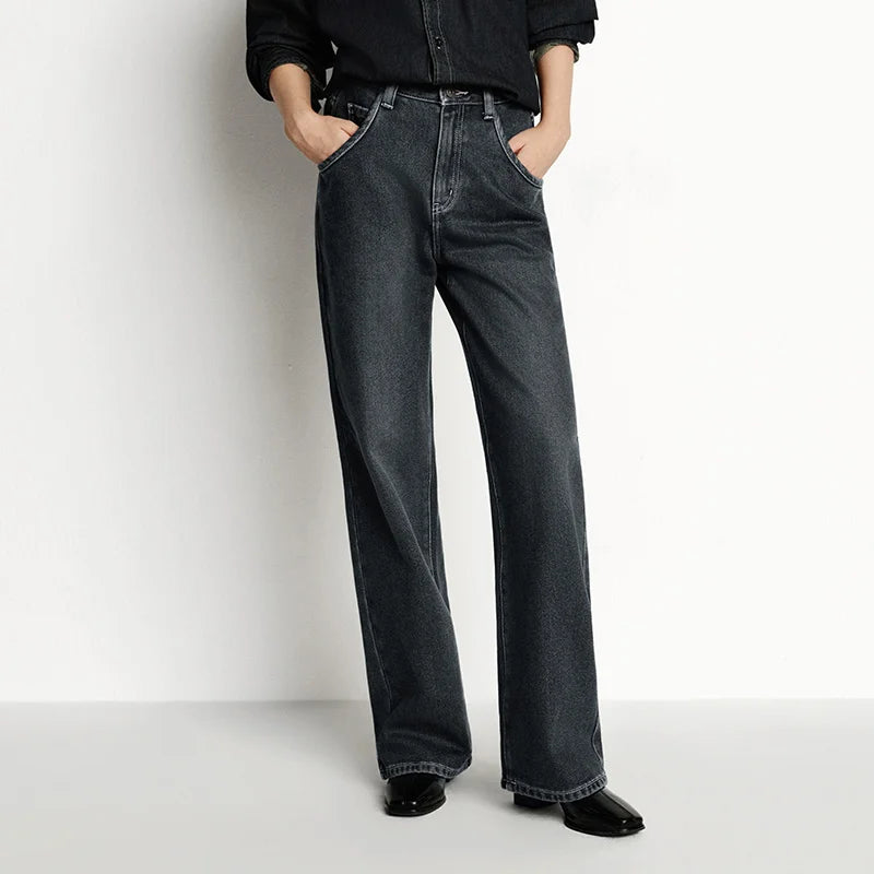 Women's Winter High-Waist Wide-Leg Jeans — product view