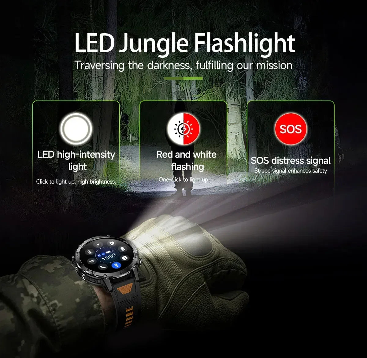 Outdoor 1.7-Inch Calling Smartwatch with Flashlight