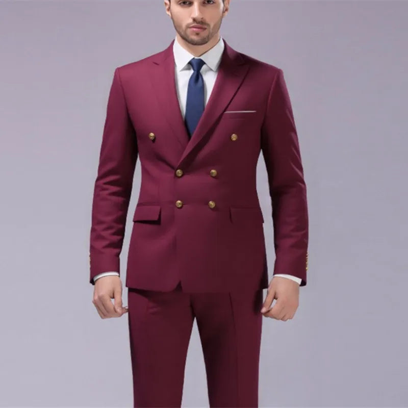 Men's Slim Fit Double-Breasted Two-Piece Suit