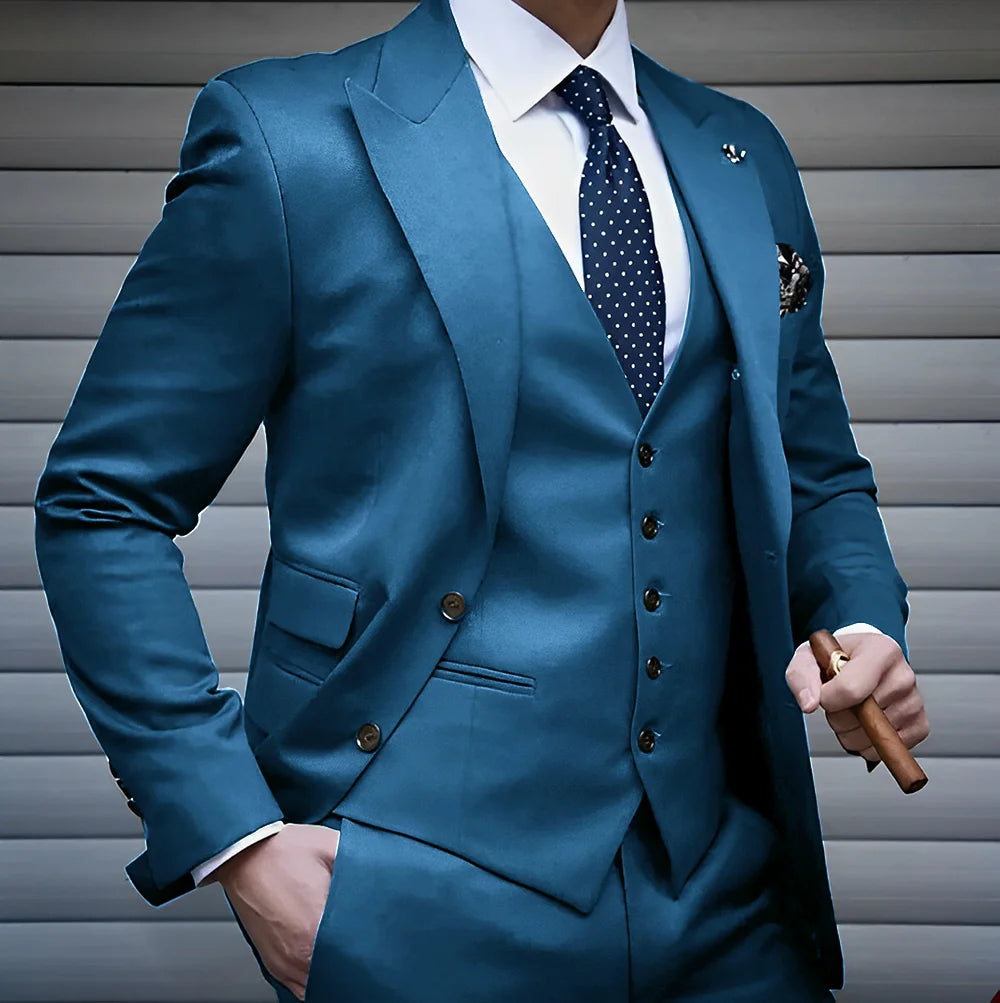 Men's Royal Blue 3-Piece Suit Set — product view