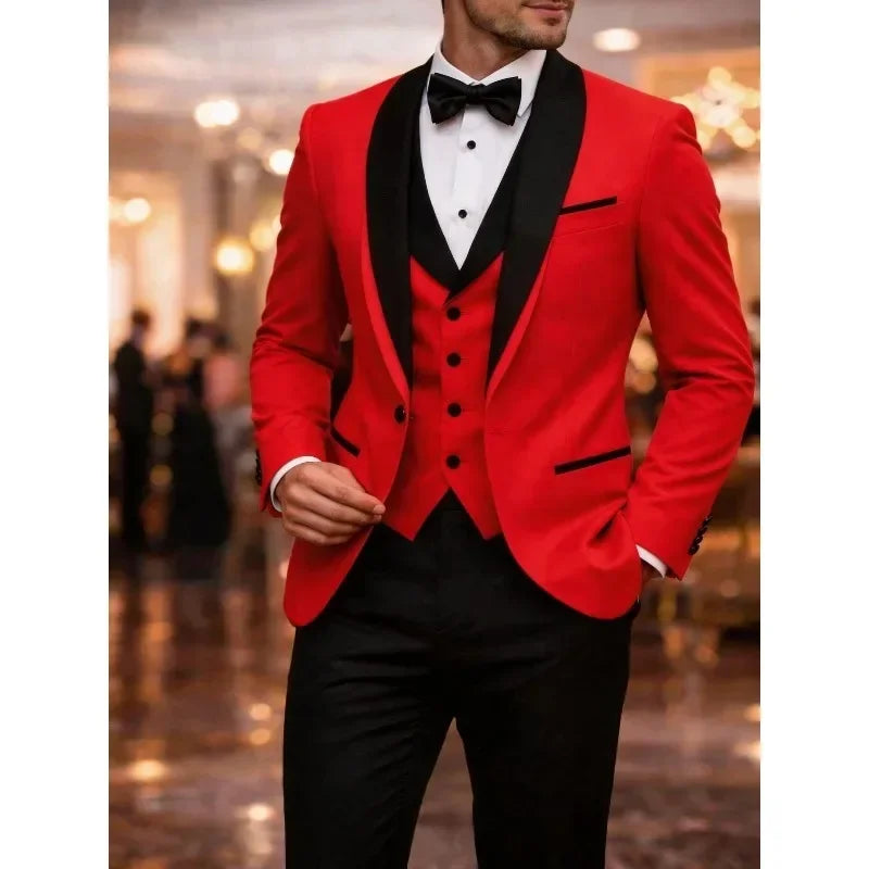 Men's Colour-Block Three-Piece Suit