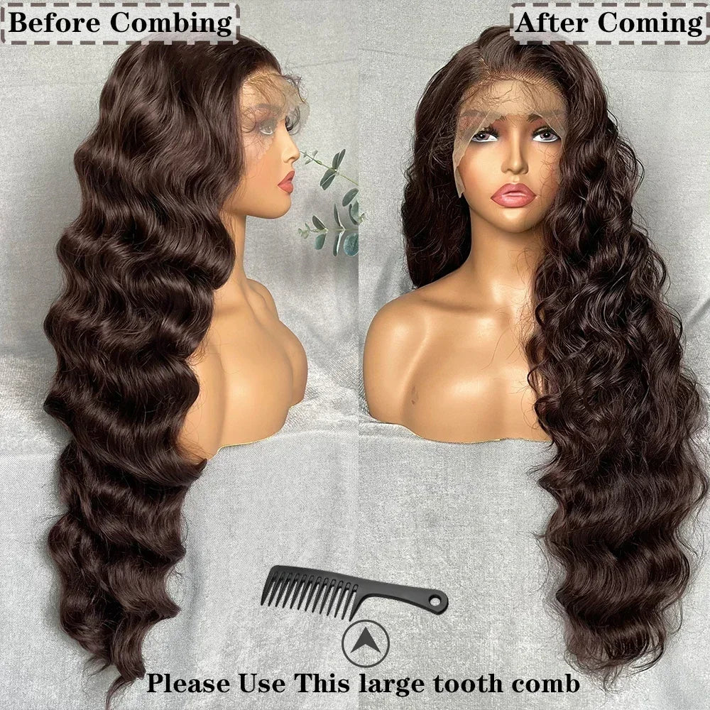 Light Brown Synthetic Lace Wig Super Long Loose Wave 13x6 Lace - OSASCO