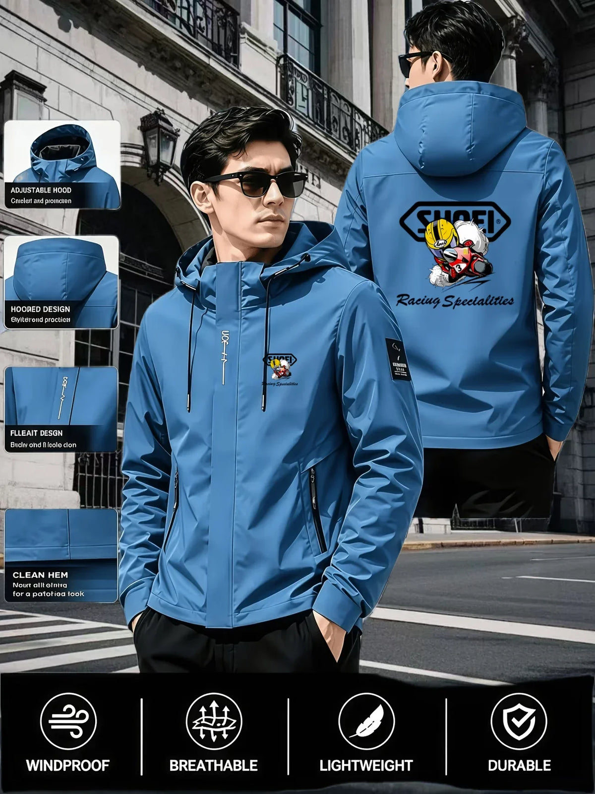 Men's Graphic Print Hooded Zip-Up Jacket
