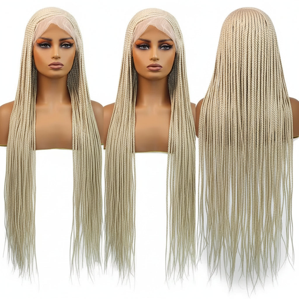 36'' Burgundy Full Lace Braided Wig Faux Locs Synthetic Knotless - OSASCO