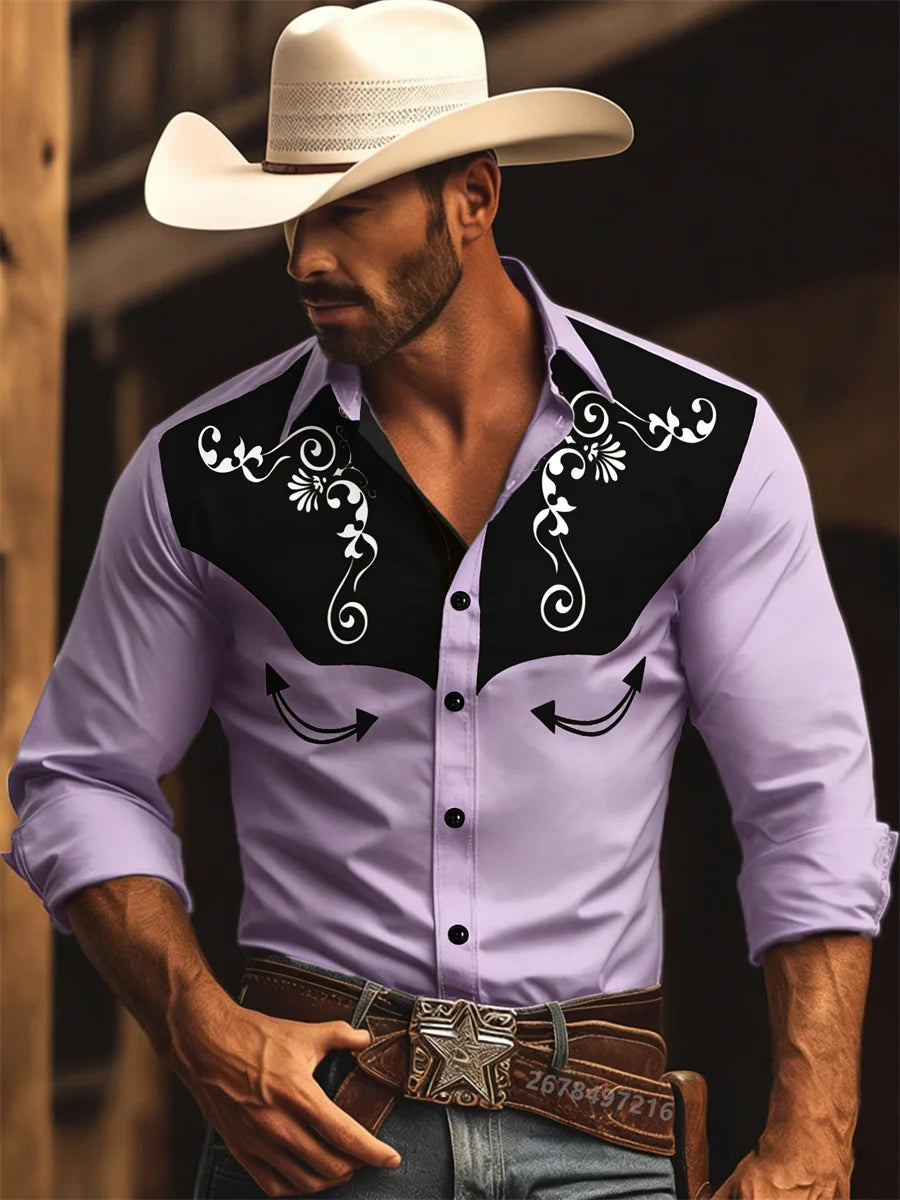 Men's Graphic Print Long-Sleeve Casual Shirt