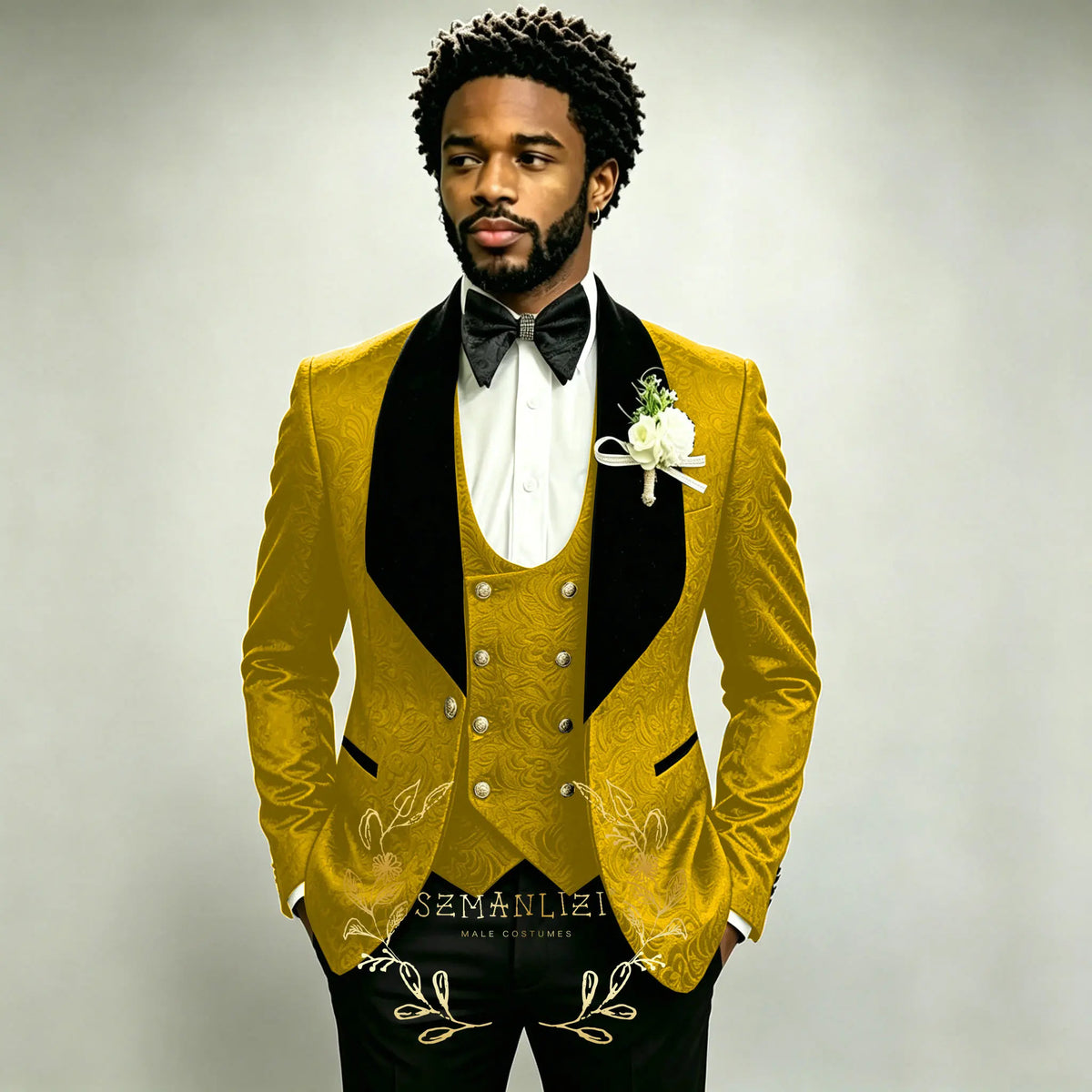 Men's Black Jacquard 3-Piece Suit Set — product view