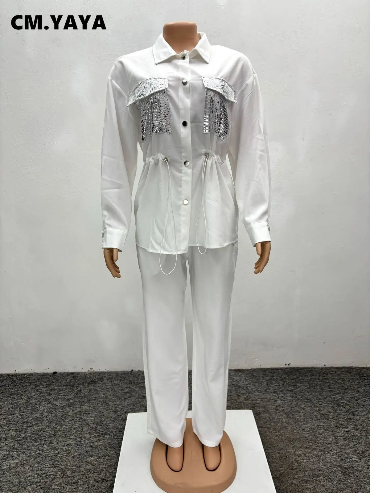 Women's Drawstring Shirt & Wide-Leg Pants Set