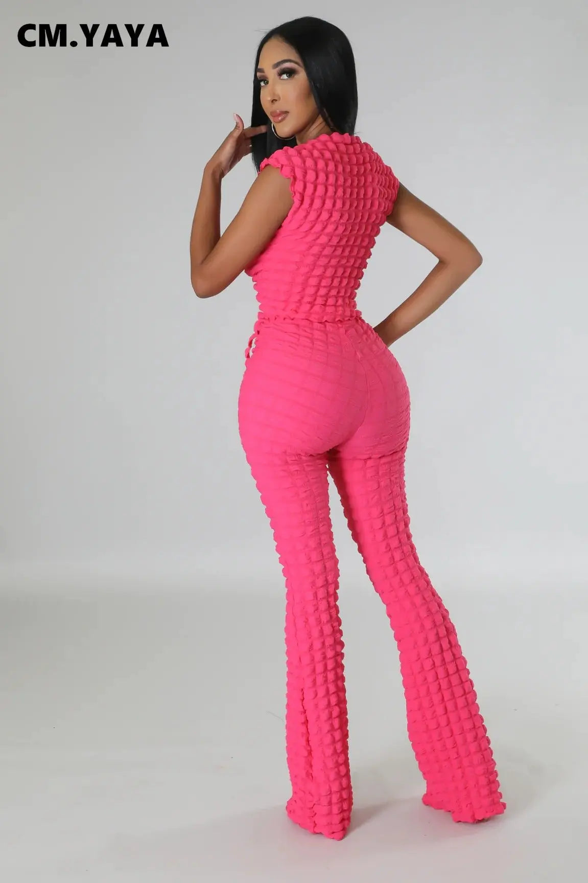 Women's Cutout Stretch Top & Flared Pants Set