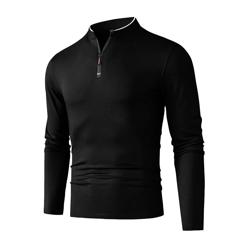 Men's Long-Sleeve Zip-Neck Polo Shirt