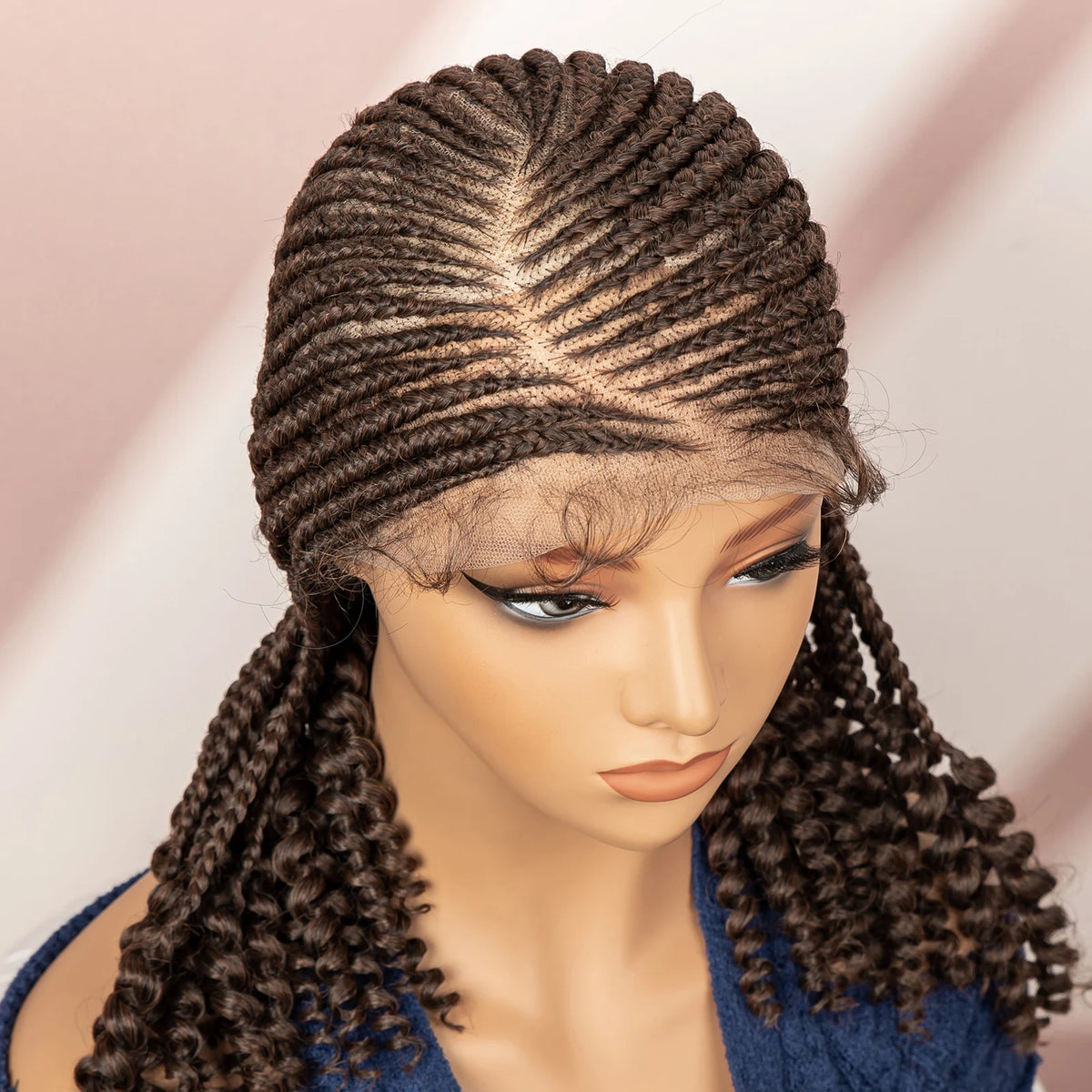 Women's Natural Black Cornrow Braided Synthetic Wig — product view