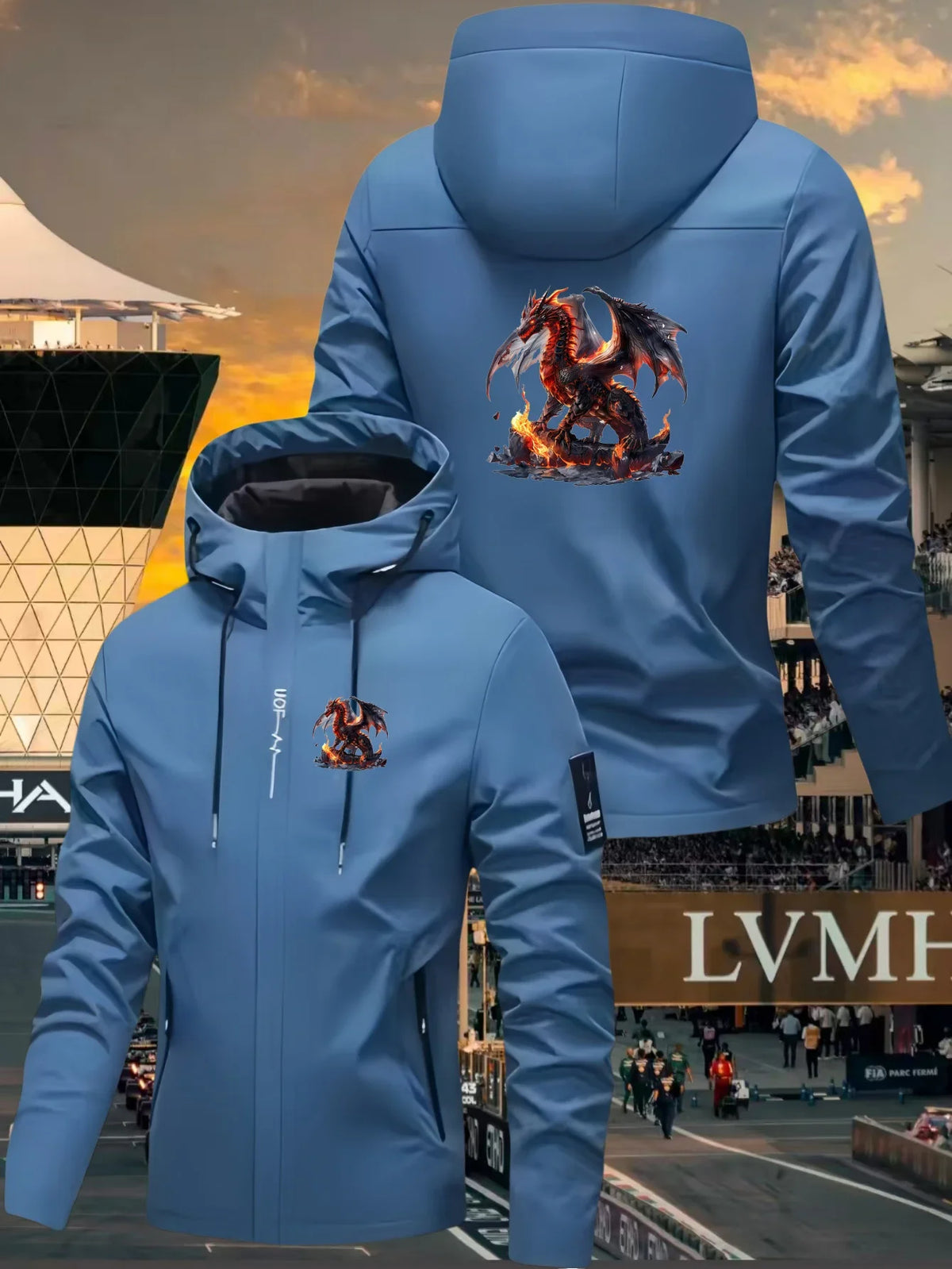 Men's Graphic Print Hooded Zip-Up Jacket