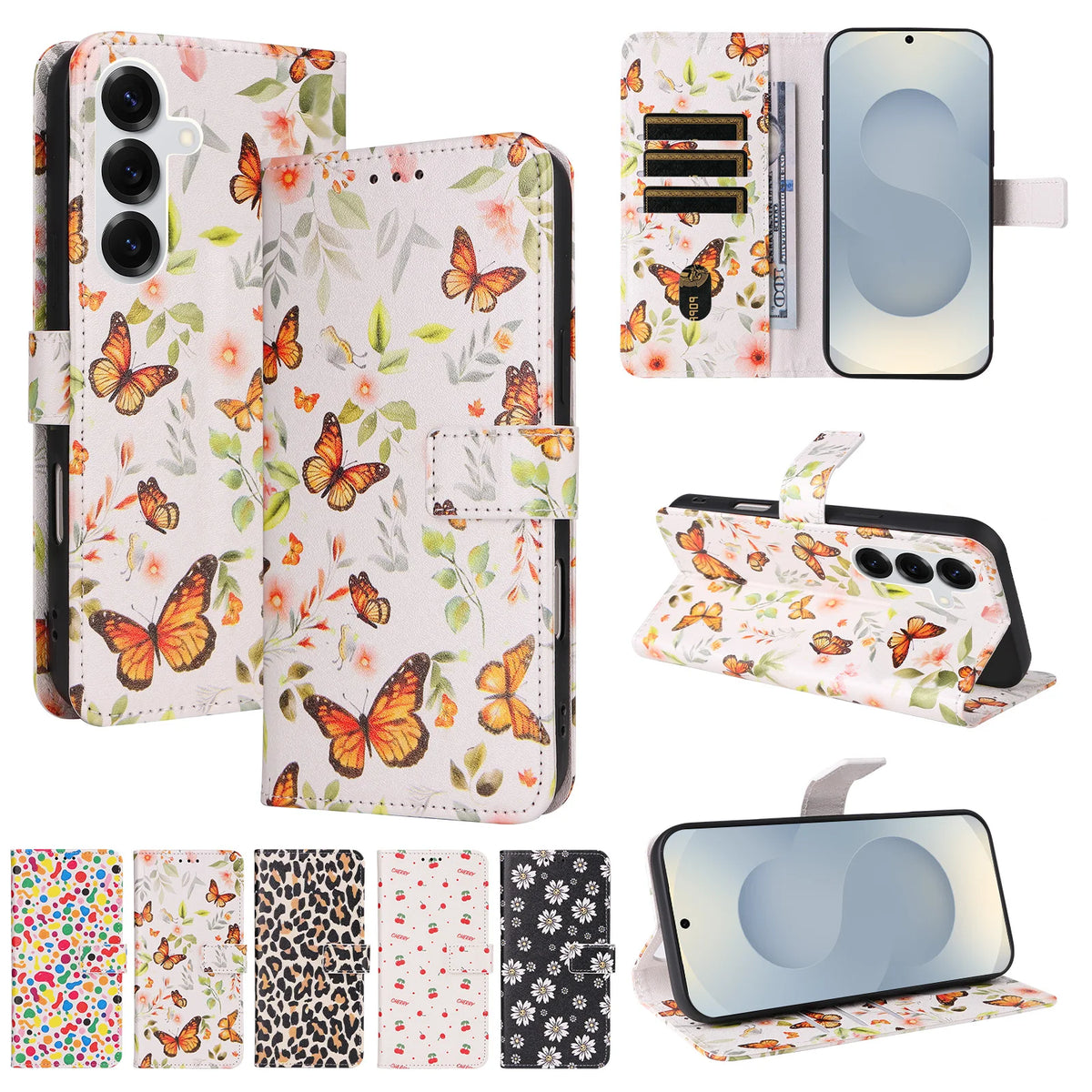 Floral Print Flip Wallet Phone Case for Samsung Galaxy A36, A37, A34, A35, A32 5G, A33 5G, A31, A32 4G, A27, A30, A25, A26, A22 5G, A23, A21s, A22 4G, A17, A20, A15, A16, A13, A14, A10, A12, A06, A07, A05, A05s, A03 Core, A04, A02, A56 & More Models