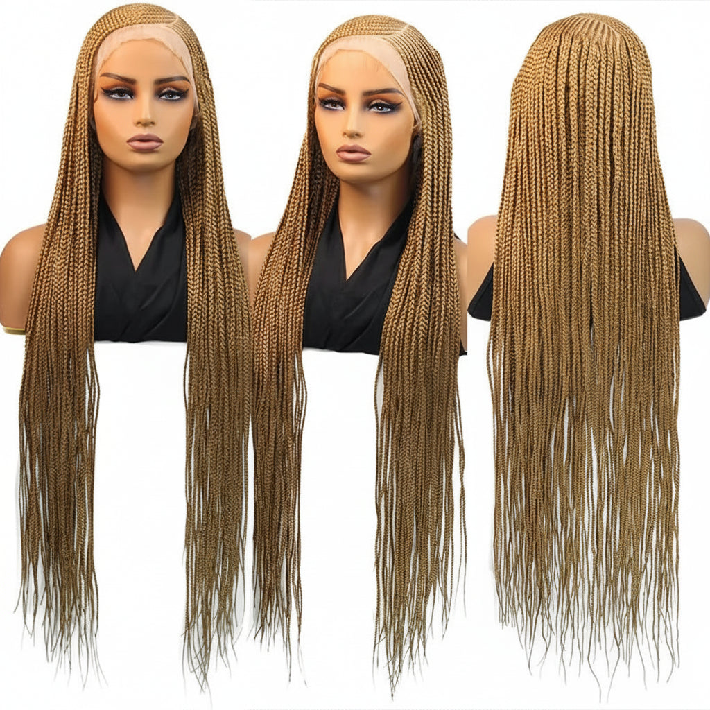 36'' Burgundy Full Lace Braided Wig Faux Locs Synthetic Knotless - OSASCO