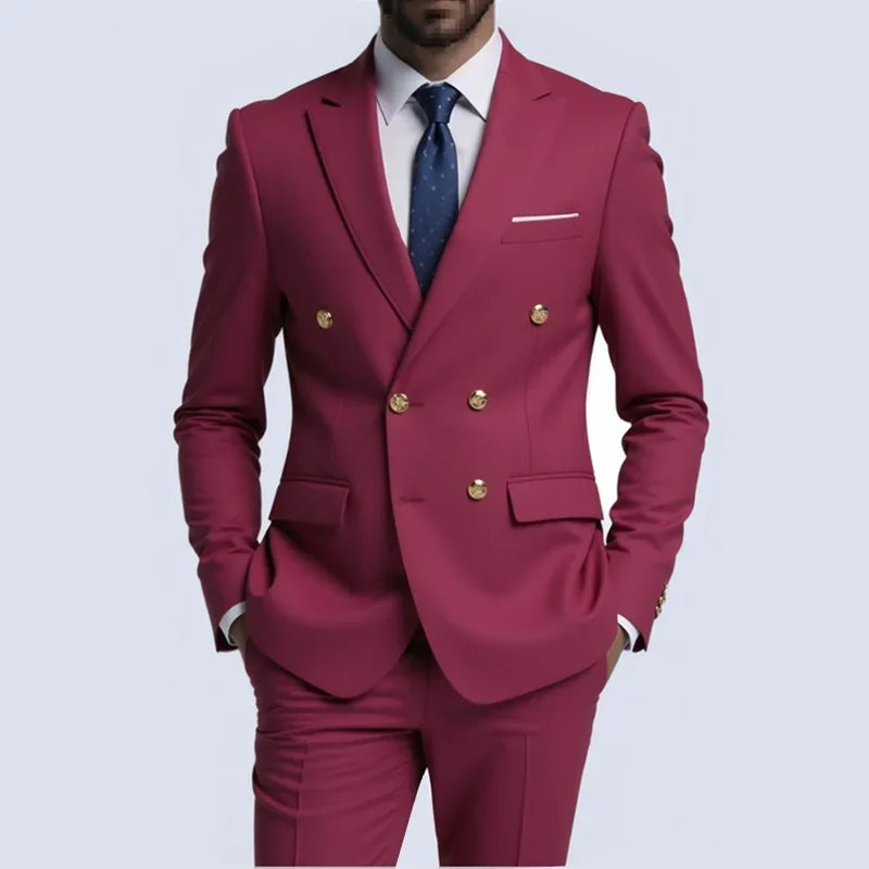 Men's Slim-Fit Double-Breasted Suit Set — product view