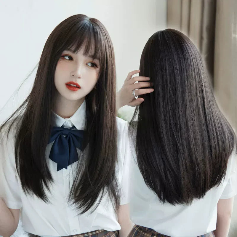 Women's Black Straight Synthetic Wig — product view