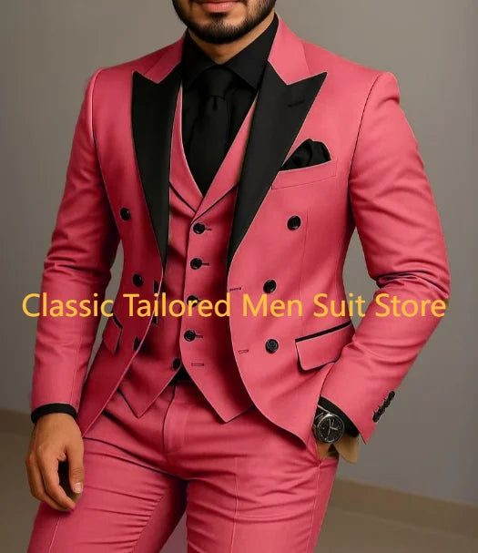 Men's Beige Slim-Fit Double-Breasted Suit Set — product view
