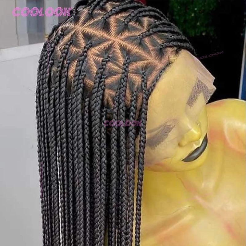 Synthetic Triangle Braids Hair Wig Full Lace Braided Wig Knotless Box - OSASCO