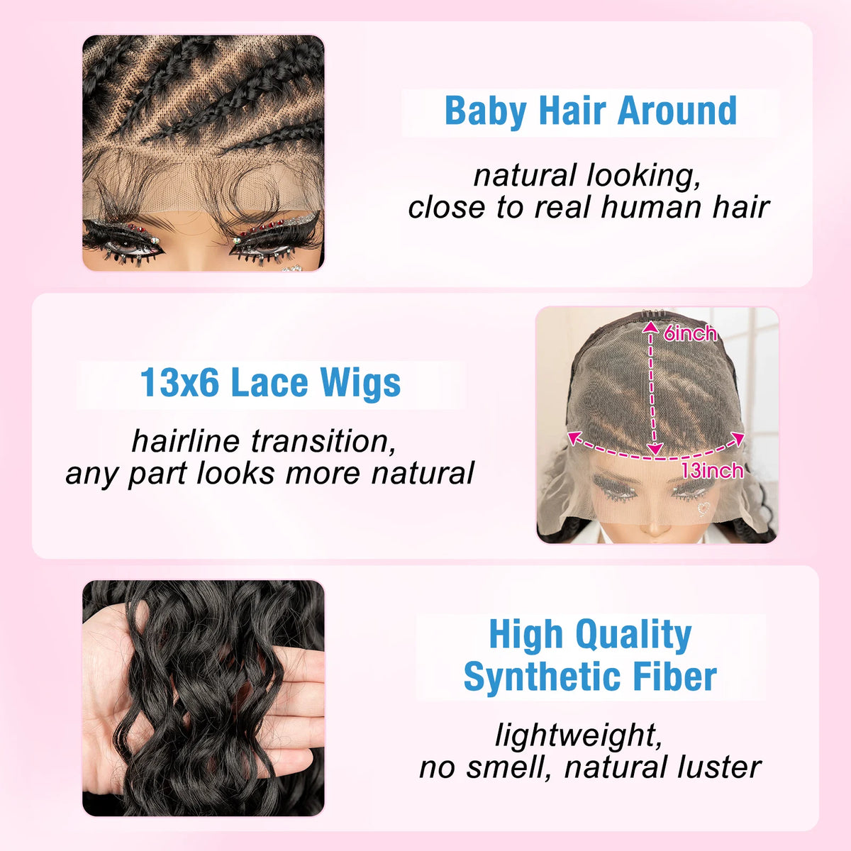 26 Inches Synthetic Cornrow Braided Wig 13x6 Lace Frontal Curly - OSASCO